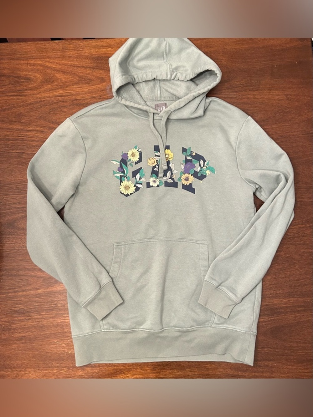 GAP Sage Green Floral Logo Hoodie